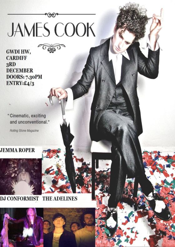 JAMES COOK LIVE plus THE ADELINES, JEMMA ROPER, CONFORMIST (DJ Set) @Gwdihŵ Café Bar Cardiff