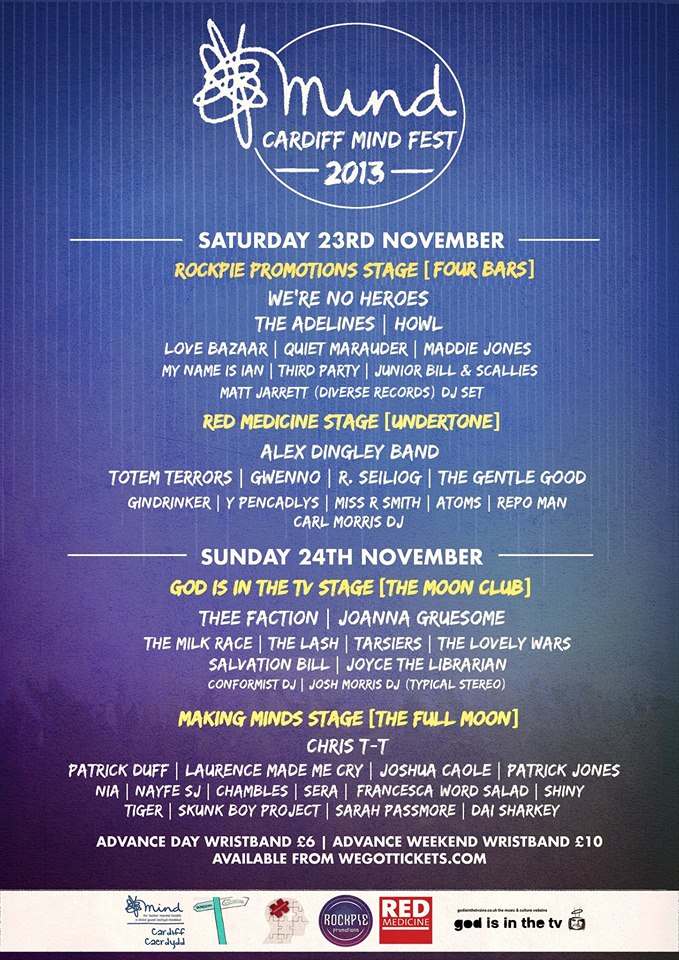 We're No Heroes, The Adelines, The Gentle Good, Howl, Gindrinker, Quiet Marauder amongst final additions to Cardiff Mind Fest 2013