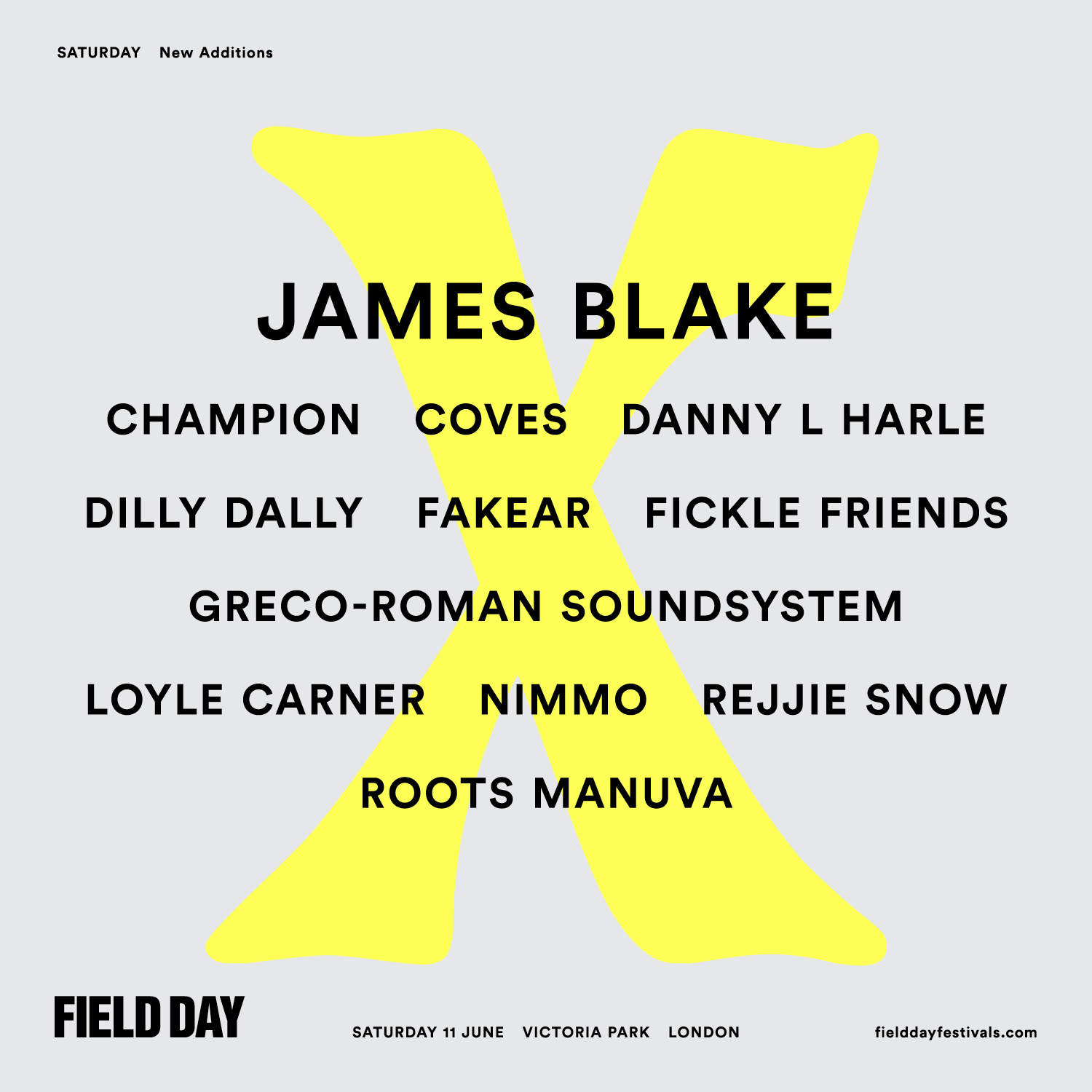 NEWS:  James Blake  and more added to Field Day Saturday line-up