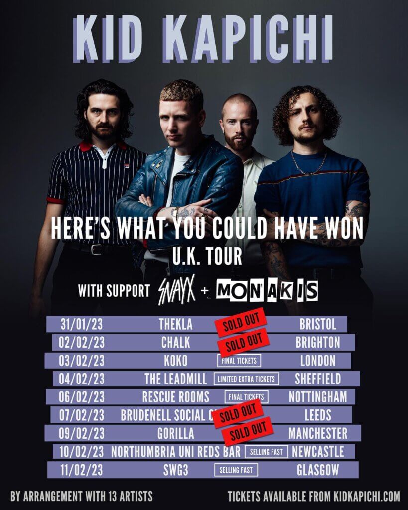 LIVE: SNAYX/Monakis - Thekla, Bristol, 31/01/2023 24 Kid Kapichi tour poster