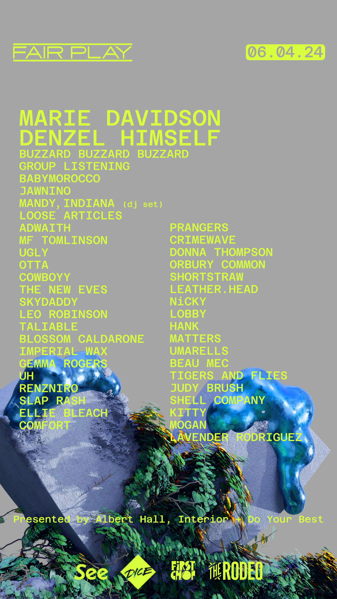 Poster of line-up for Fair Play festival 2024 in Manchester