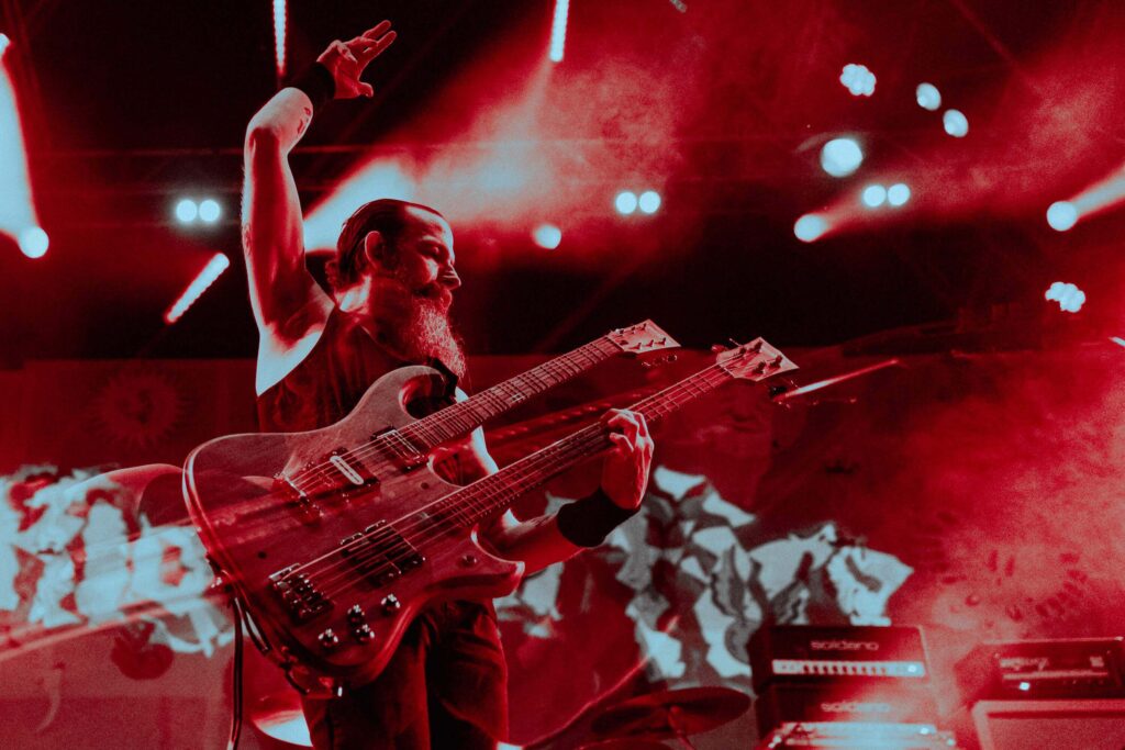 FESTIVAL REPORT: Bearstone Festival 31 High on Fire playing a double necked bass.